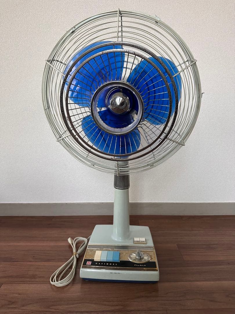 昭和レトロ ナショナル 扇風機 青3枚羽根 タイマー付 動作良好