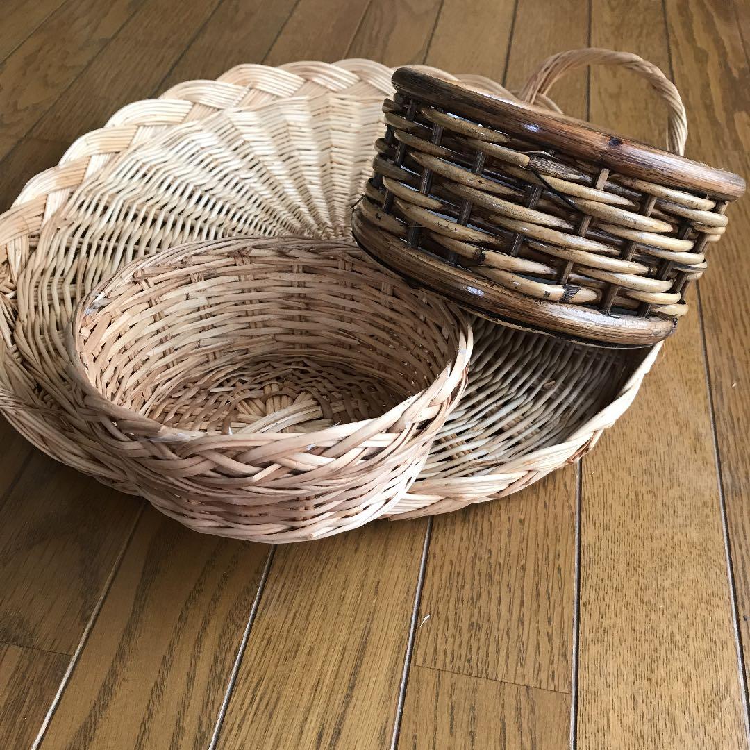 ラタン丸型トレー2個 バスケット2個