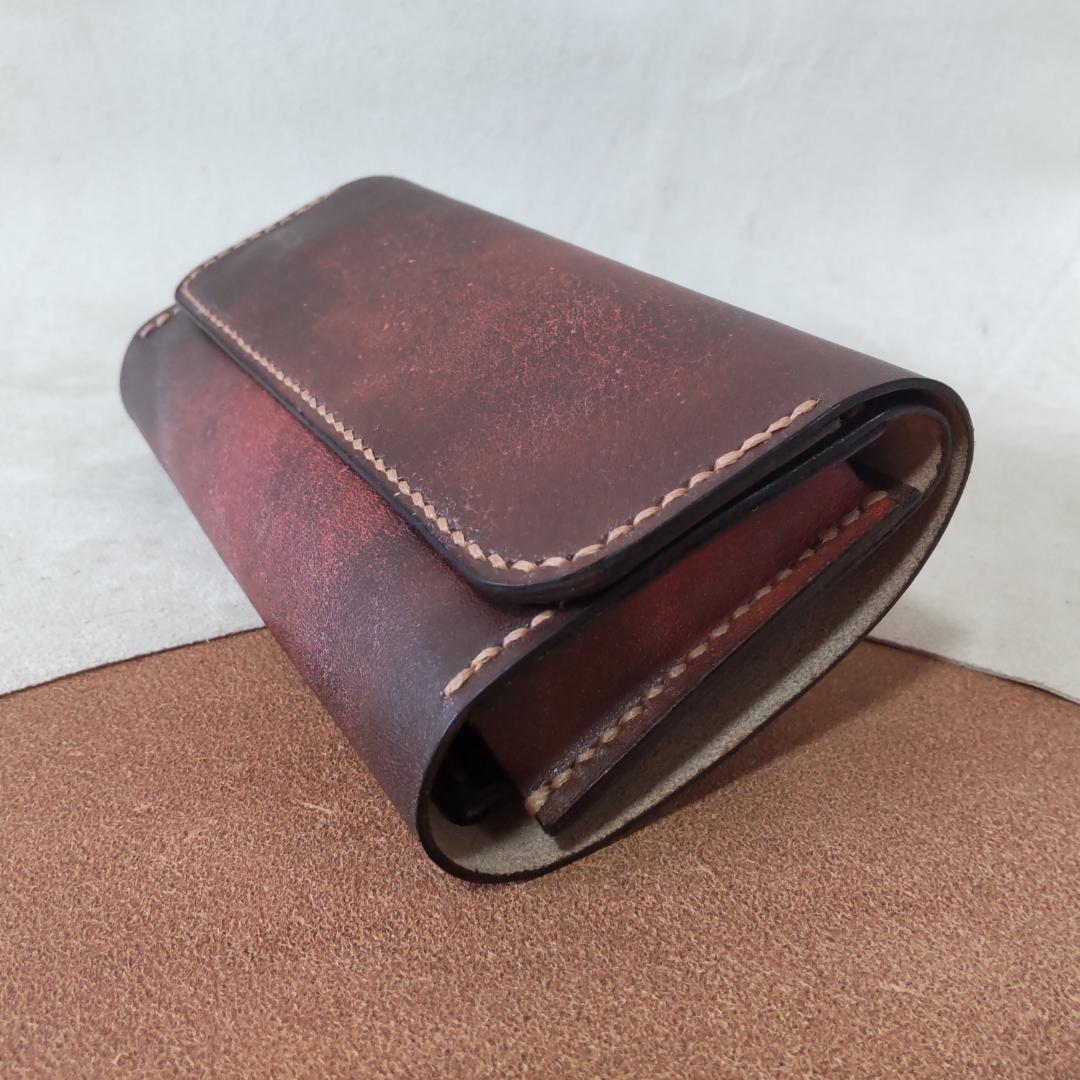 手巻きシャグポーチ三つ折り 牛革(手染め) マグネットホックホック止【R-44】