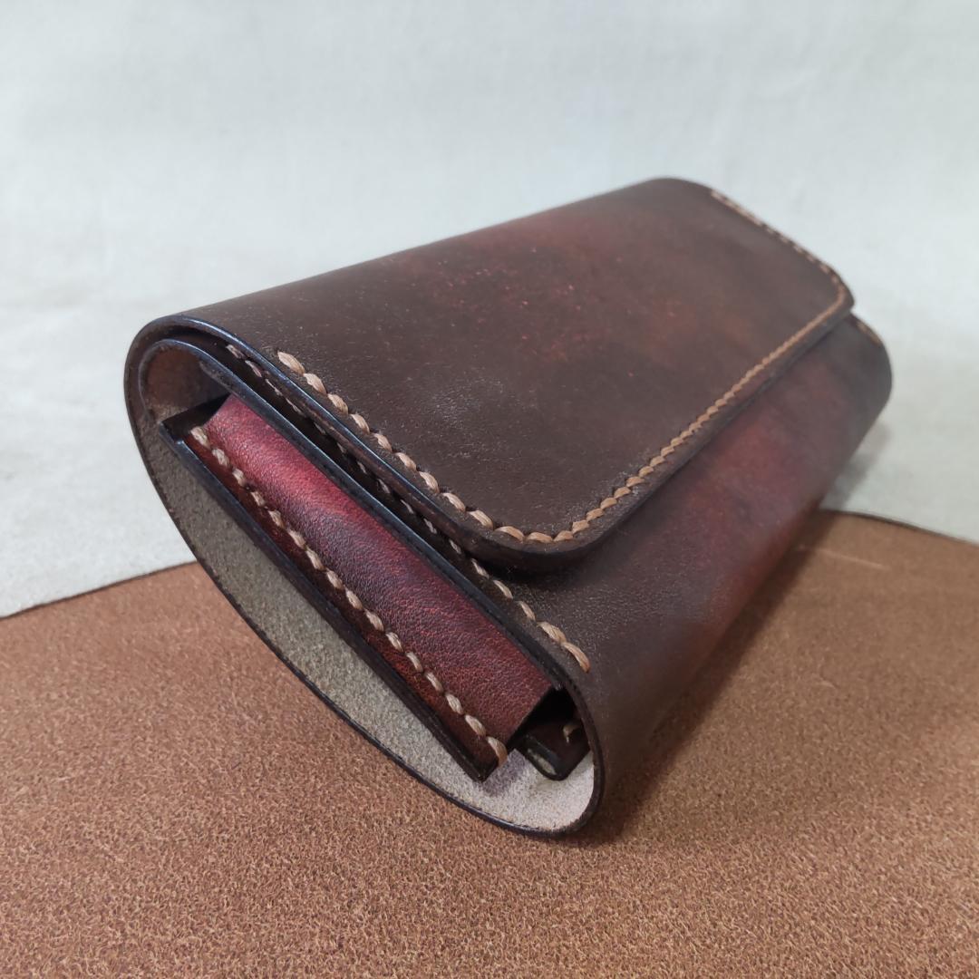 手巻きシャグポーチ三つ折り 牛革(手染め) マグネットホックホック止【R-44】