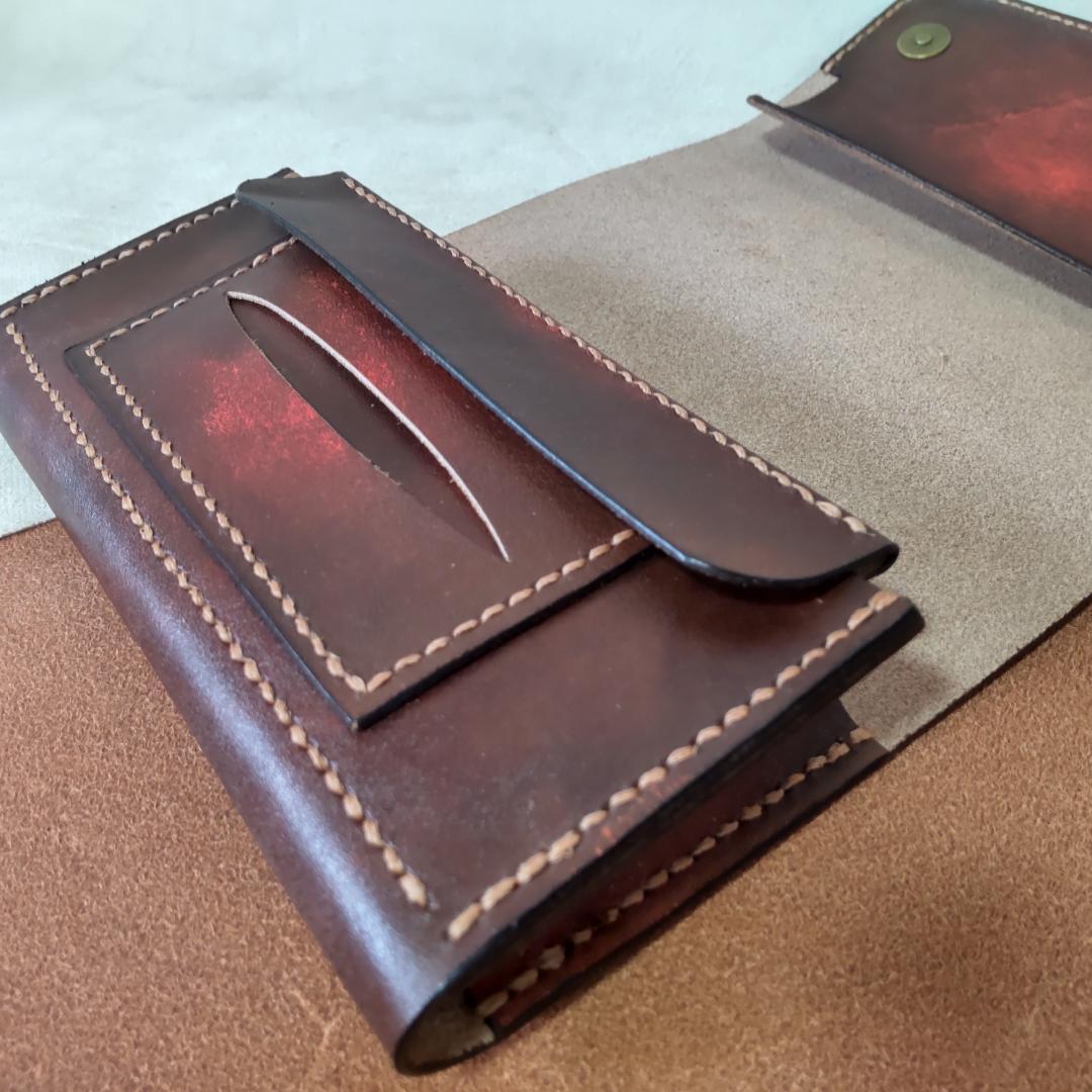 手巻きシャグポーチ三つ折り 牛革(手染め) マグネットホックホック止【R-44】
