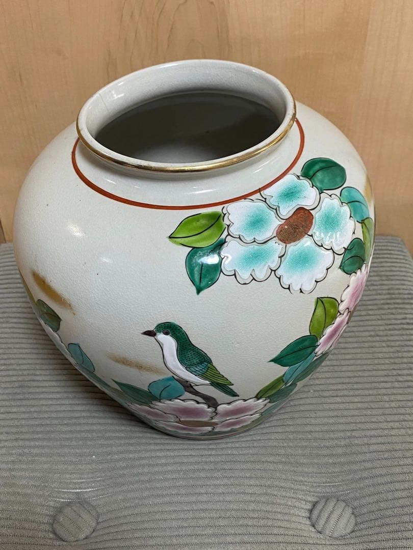 九谷焼 花鳥文 金彩 花瓶 和風 飾壺 約20cm