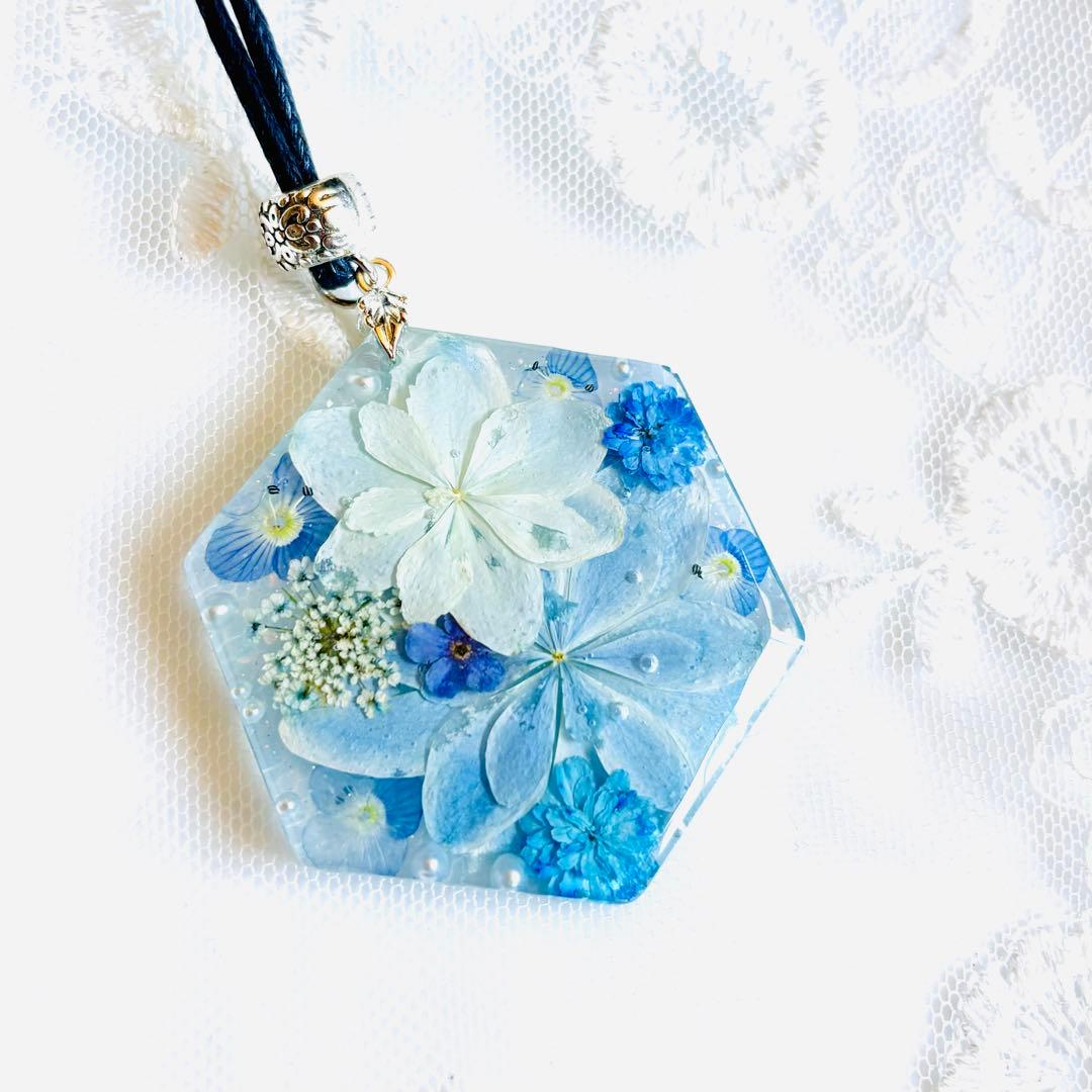 No.2071★ハンドメイド★紫陽花☆青涼☆フラワーレジンネックレス