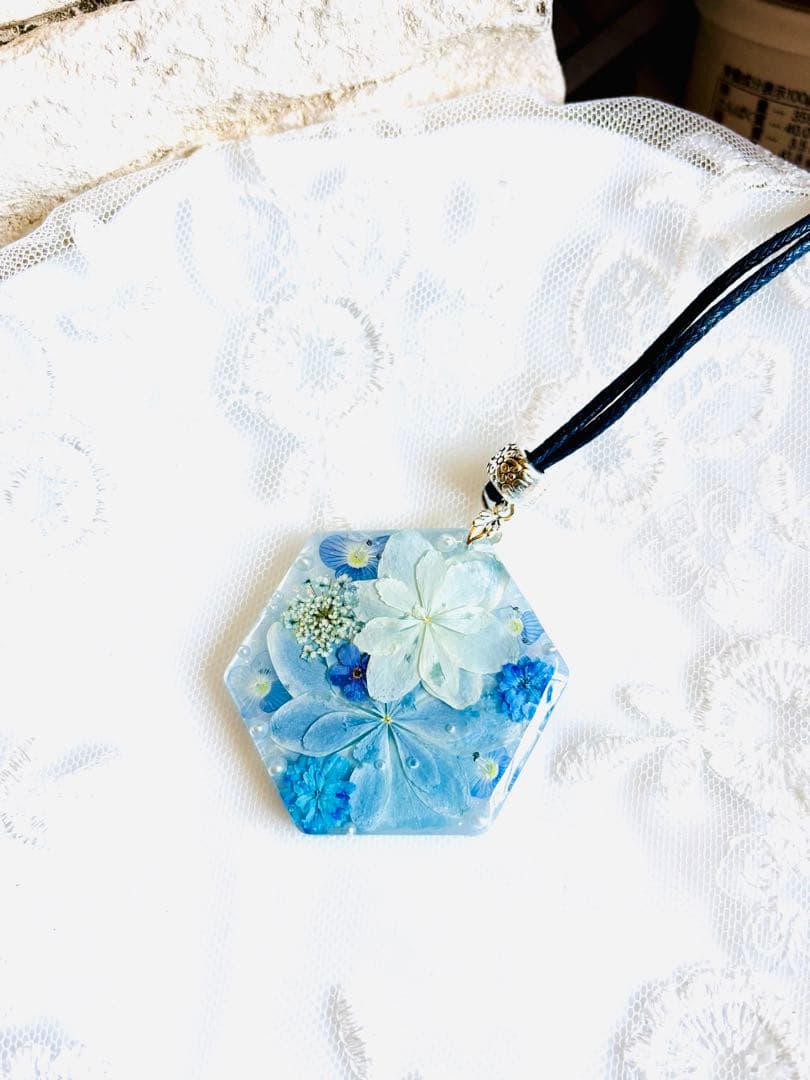 No.2071★ハンドメイド★紫陽花☆青涼☆フラワーレジンネックレス