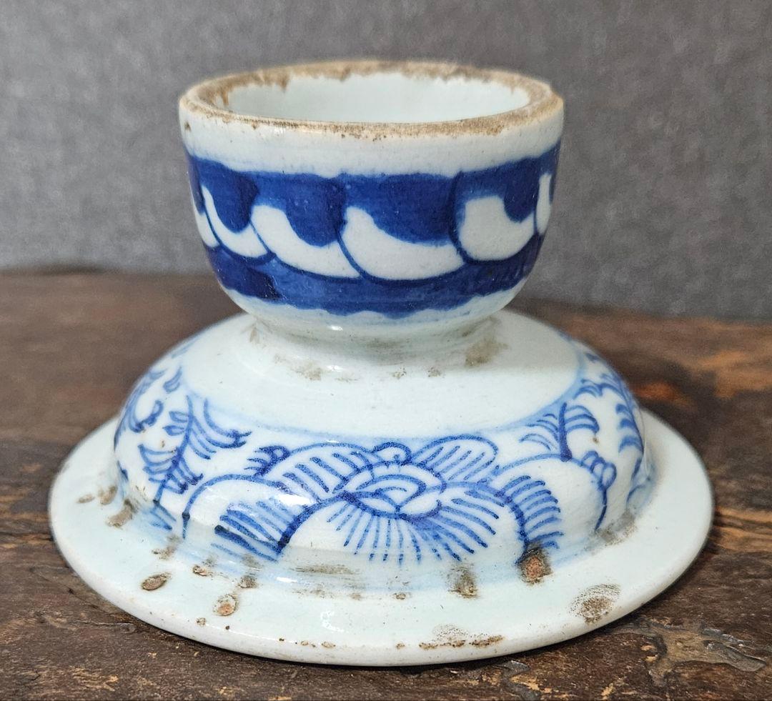 中国古美術　中国古陶磁器　中国古玩　明朝　明代　青華染付　古染付　花文　高付皿