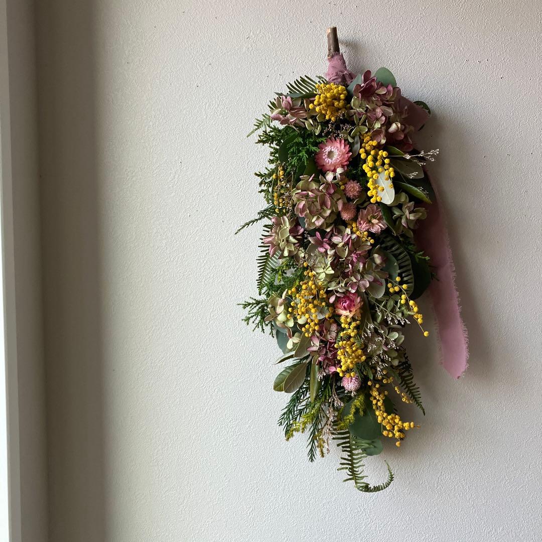 にゃんた　ミモザと水無月紫陽花のハーフリース＆ガーランド