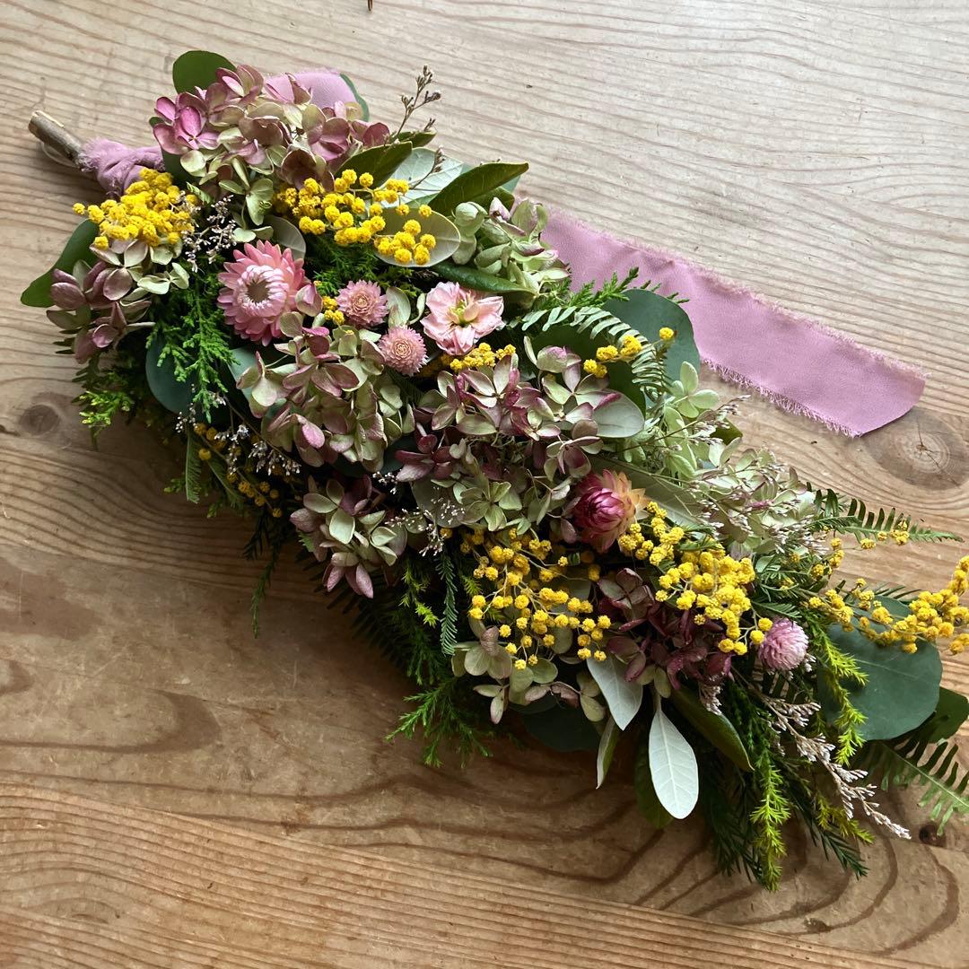 にゃんた　ミモザと水無月紫陽花のハーフリース＆ガーランド