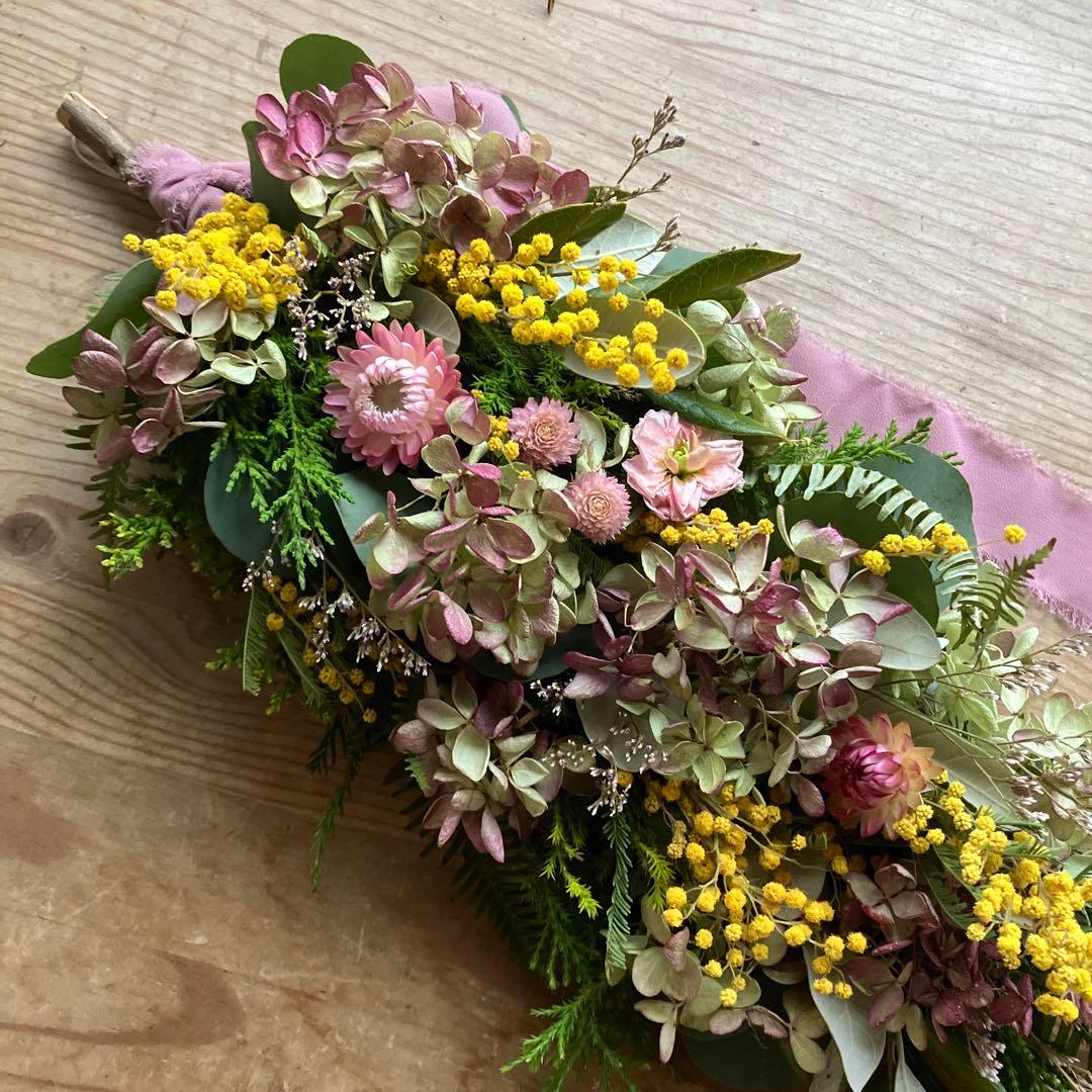 にゃんた　ミモザと水無月紫陽花のハーフリース＆ガーランド