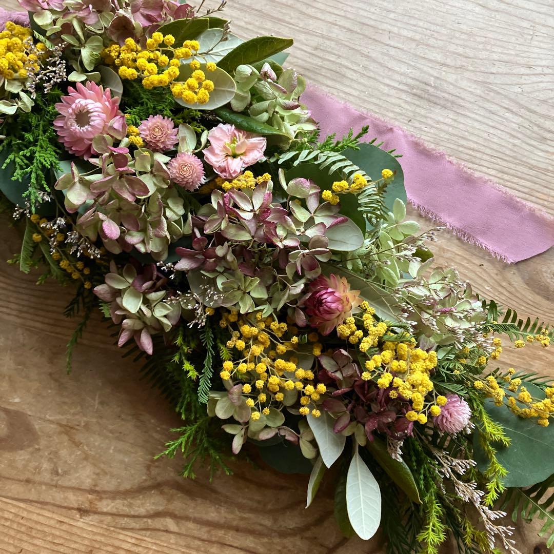 にゃんた　ミモザと水無月紫陽花のハーフリース＆ガーランド