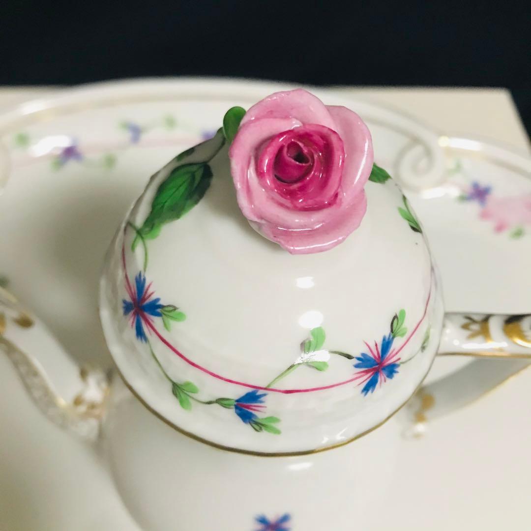 ヘレンド     コーンフラワー　矢車菊　テテアテテセット  パーティトレイ