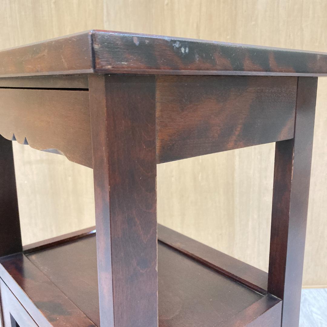 北海道民芸家具 カバ無垢材 電話台 サイドテーブル 飾り台 花台