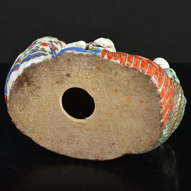 中国　景徳鎮　粉彩　布袋唐子像　置物　H　R6992