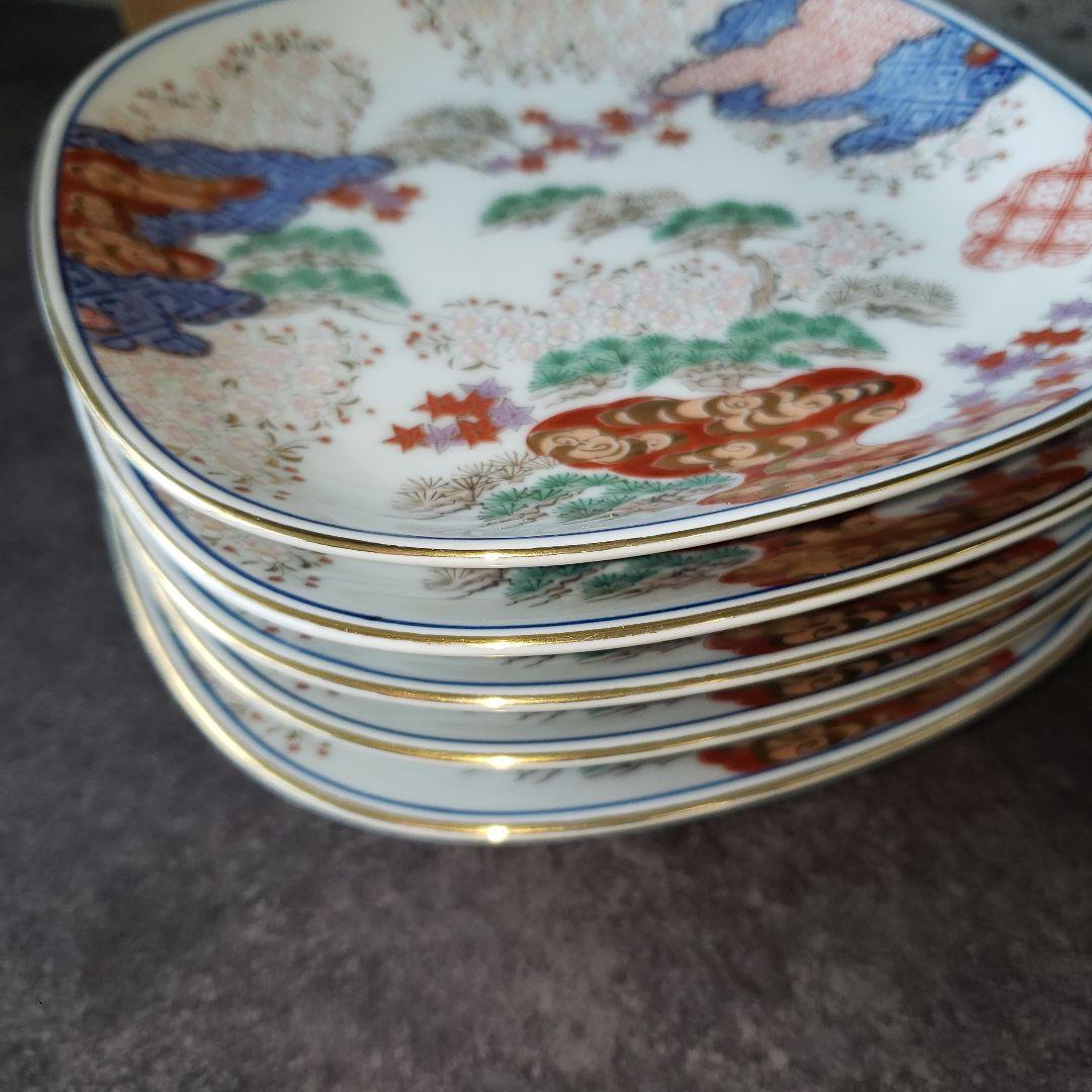 有田焼 賞美堂 其泉窯 其泉 染錦 春秋文 御皿揃 銘々皿 5枚 金彩