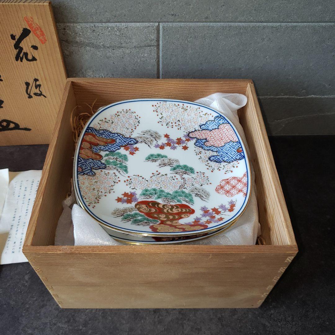 有田焼 賞美堂 其泉窯 其泉 染錦 春秋文 御皿揃 銘々皿 5枚 金彩