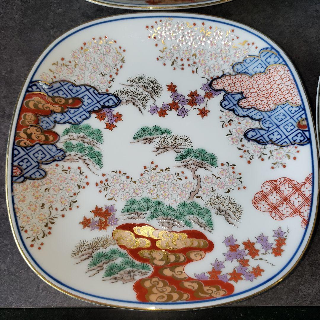 有田焼 賞美堂 其泉窯 其泉 染錦 春秋文 御皿揃 銘々皿 5枚 金彩