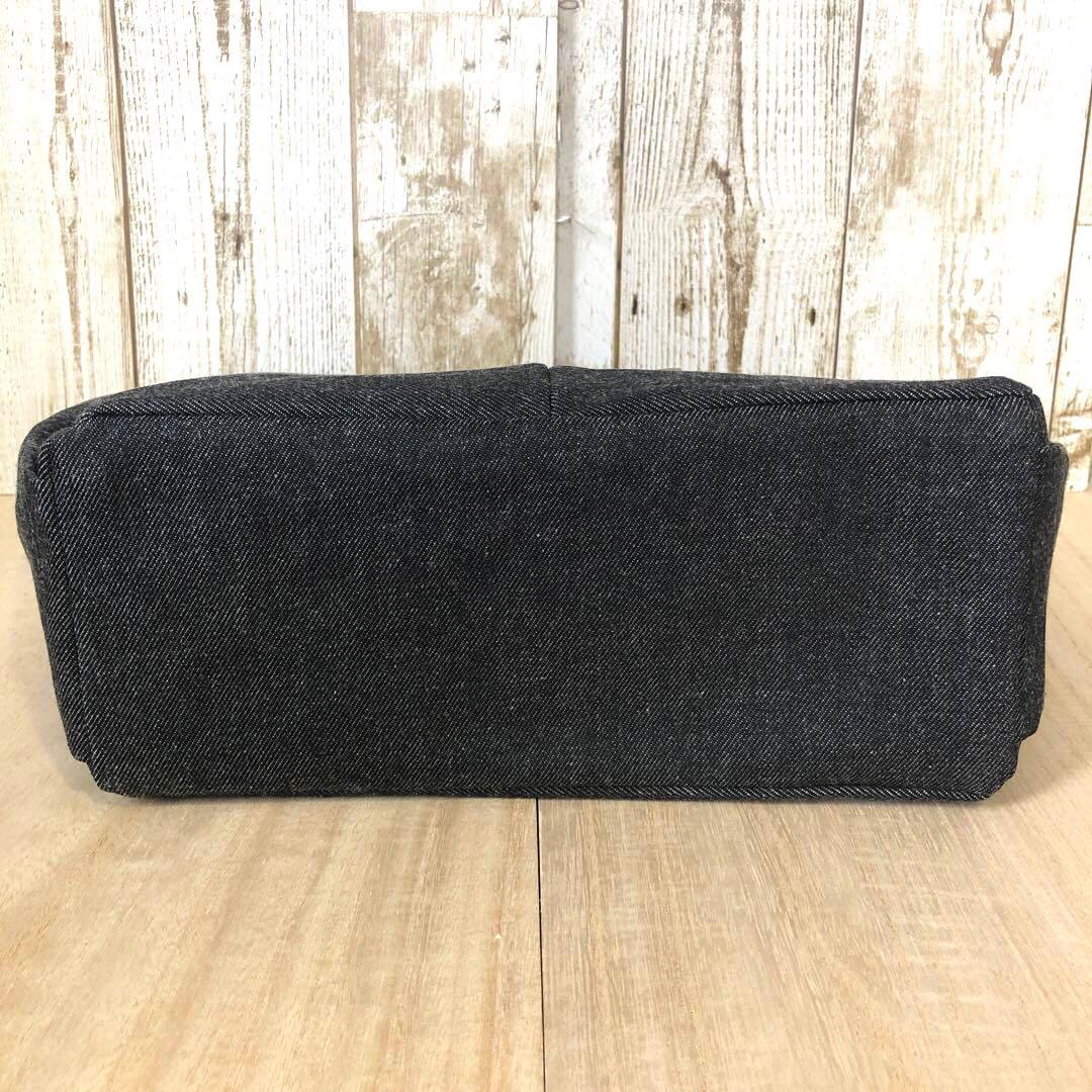 トートバッグ　ハンドメイド　デニムリメイク　ブラック　アンティークゴールドW