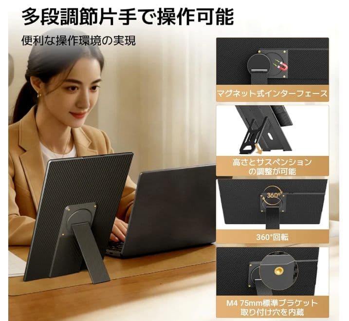 2026最新 Blackview 16インチ モバイルモニター 一体型スタンド