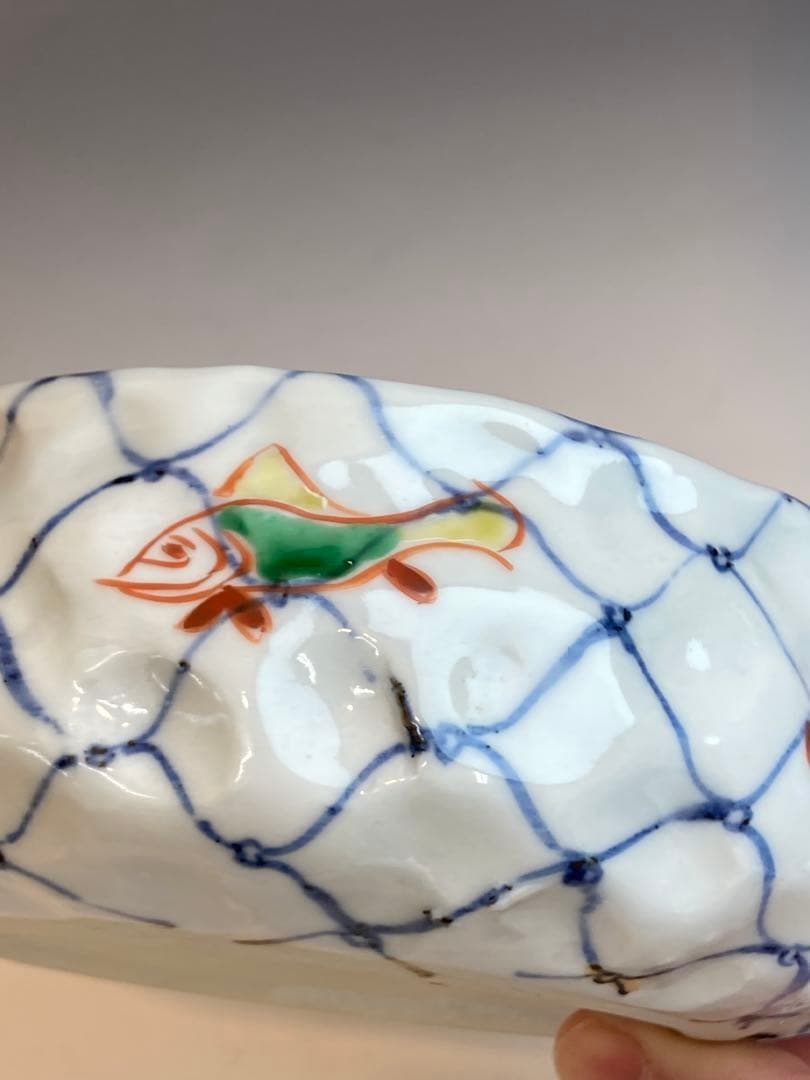 須田青華 作 天啓赤絵風魚網文小鉢 共箱 茶道具 懐石料理 日本料理