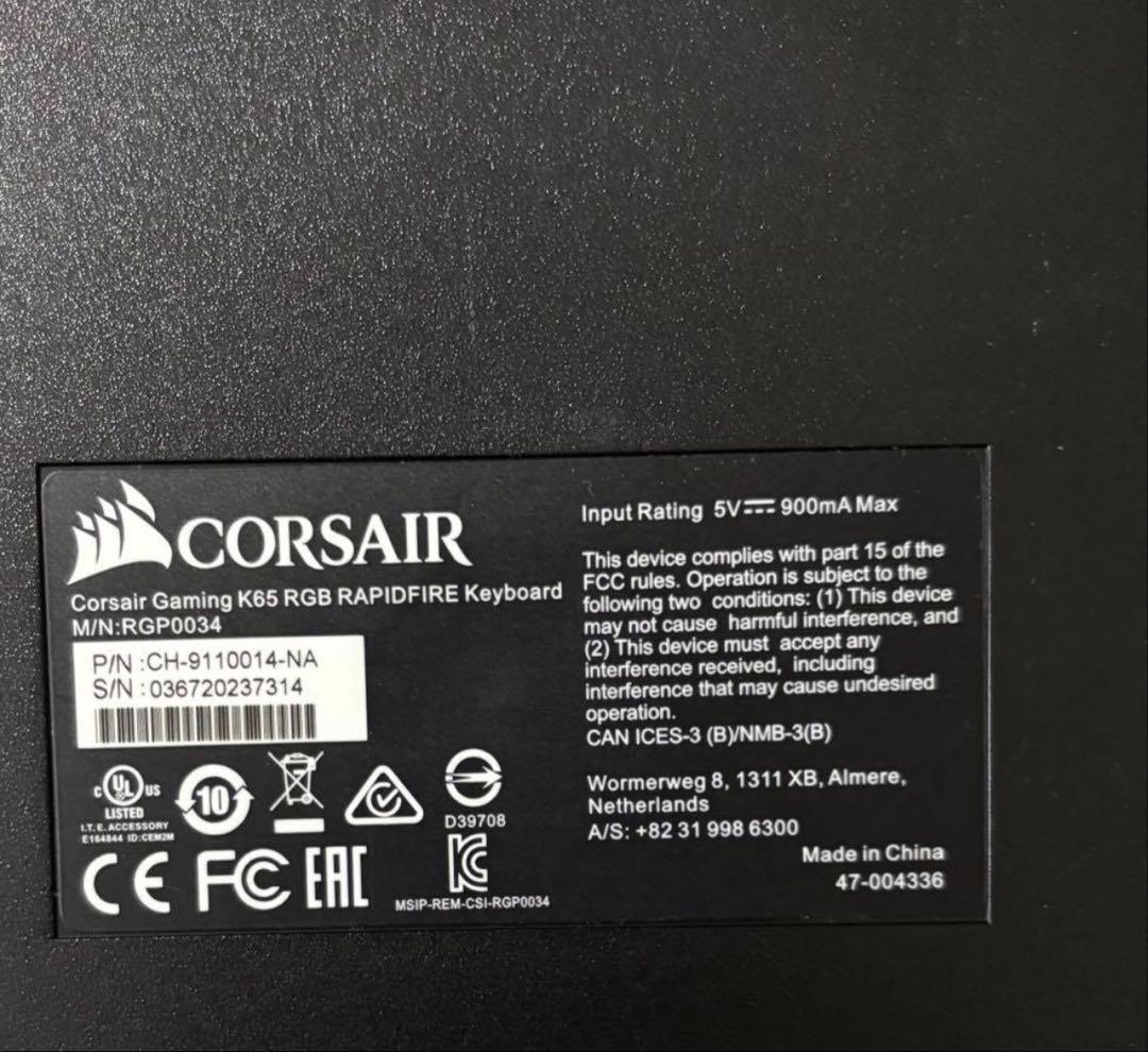 Corsair K65 RAPIDFIRE 銀軸 US配列 RGB