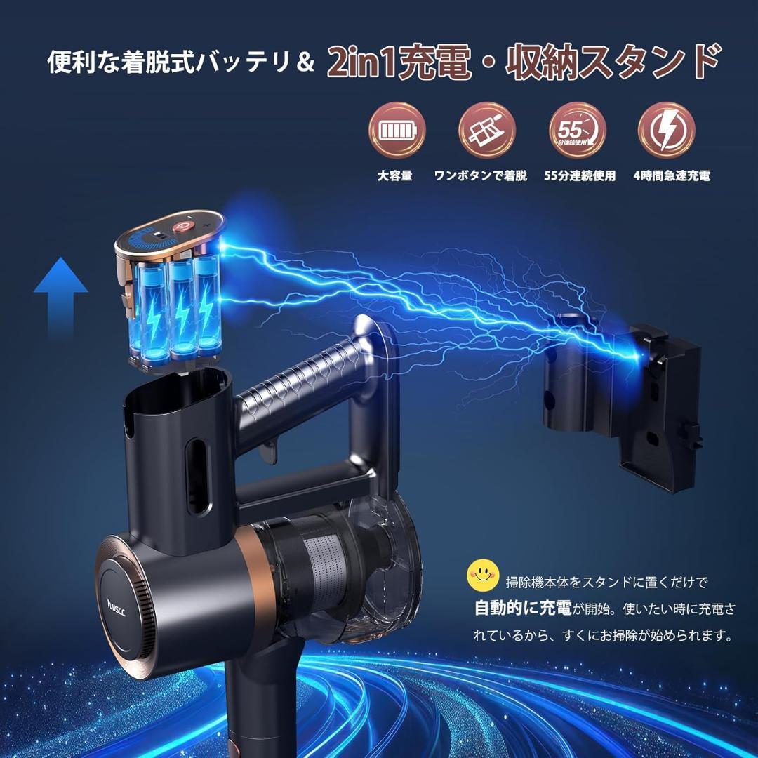 掃除機 コードレス 75Kpa 超強力吸引 55分連続稼働 サイクロン 限定１個