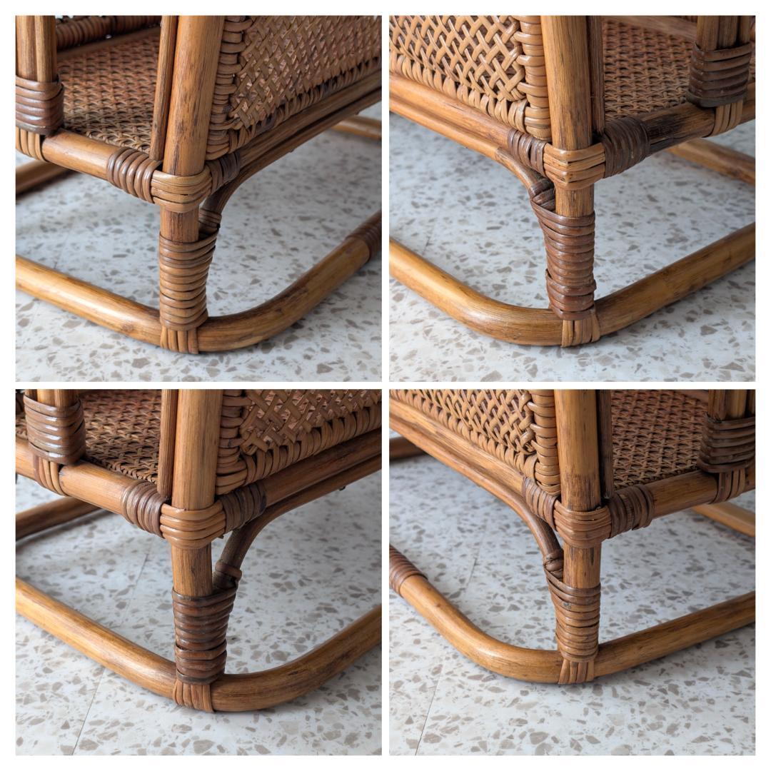 ビンテージ ラタン 脚付き バスケット ハンドル ラック カゴ 工藝 モダン