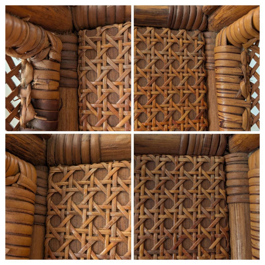 ビンテージ ラタン 脚付き バスケット ハンドル ラック カゴ 工藝 モダン