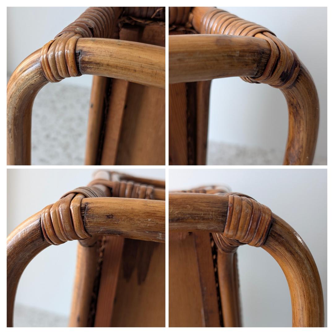 ビンテージ ラタン 脚付き バスケット ハンドル ラック カゴ 工藝 モダン