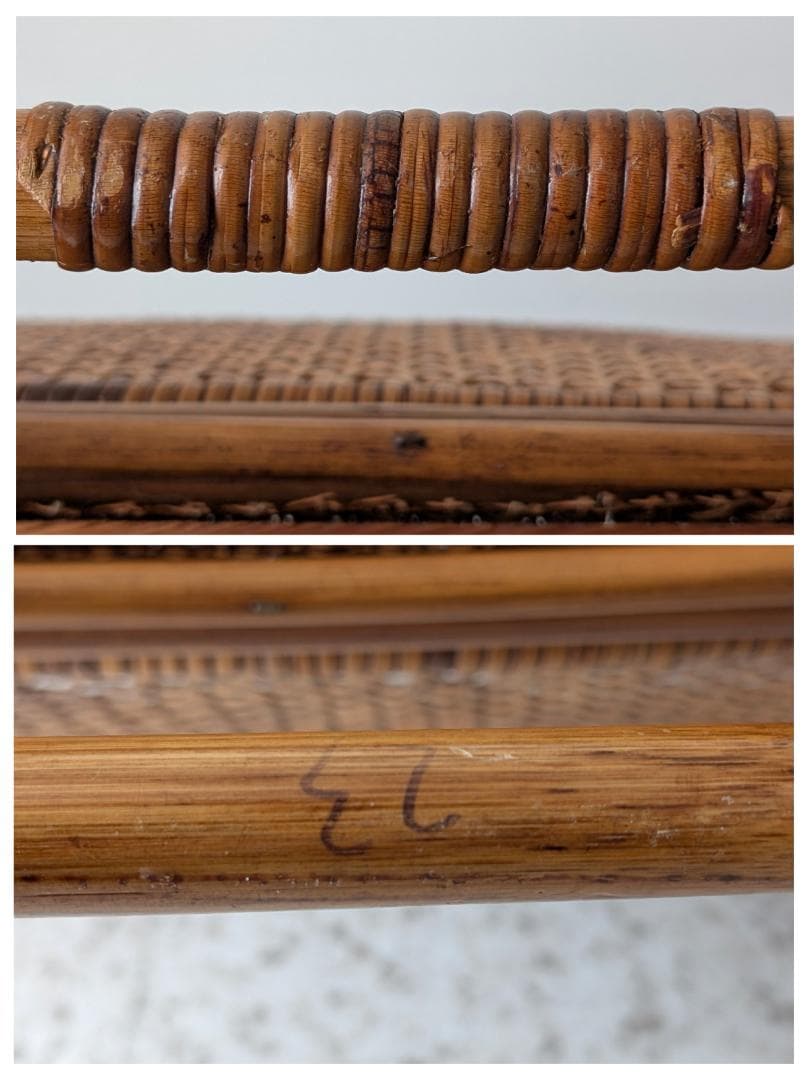 ビンテージ ラタン 脚付き バスケット ハンドル ラック カゴ 工藝 モダン