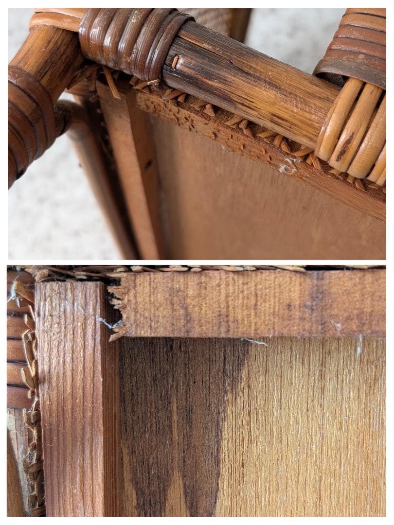 ビンテージ ラタン 脚付き バスケット ハンドル ラック カゴ 工藝 モダン