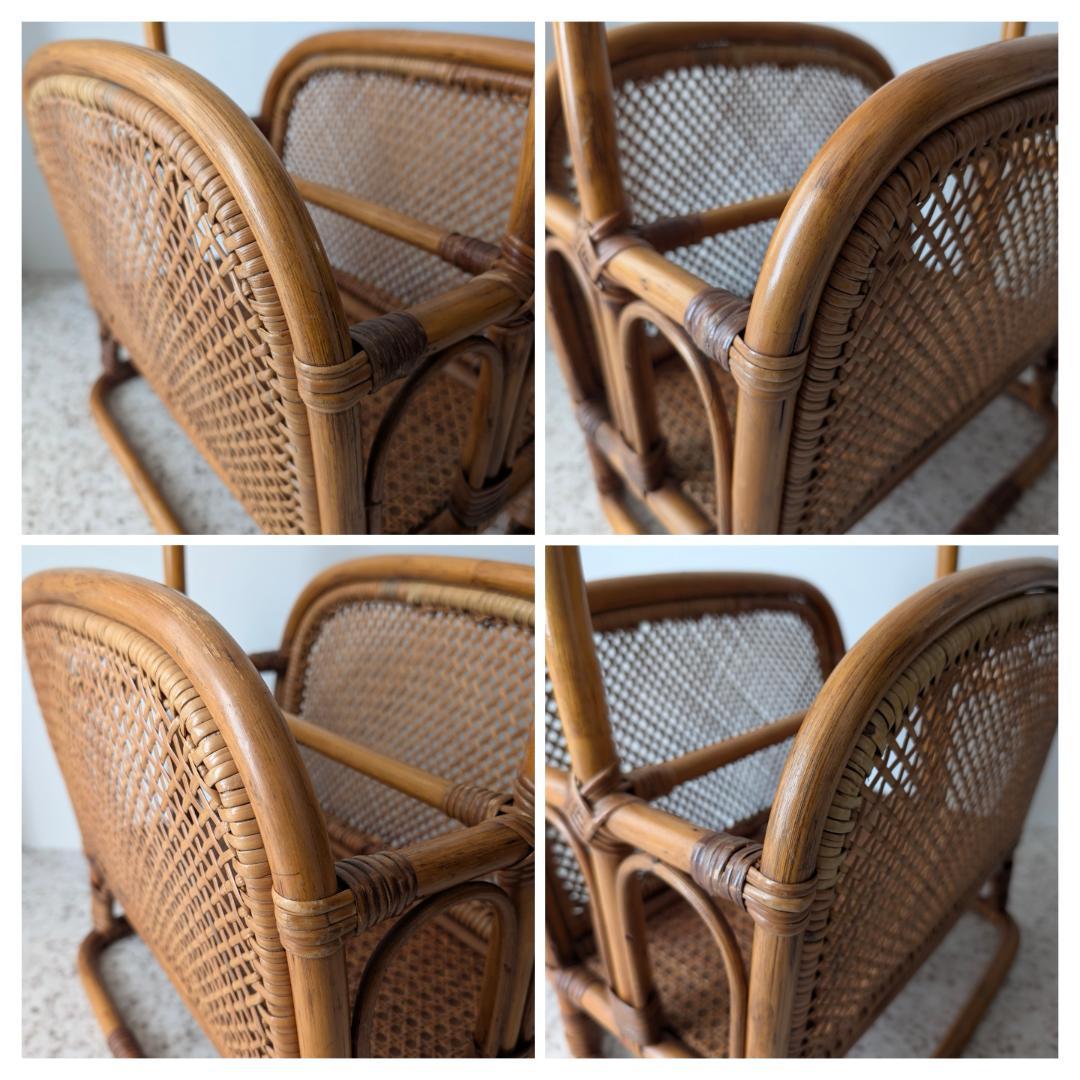 ビンテージ ラタン 脚付き バスケット ハンドル ラック カゴ 工藝 モダン