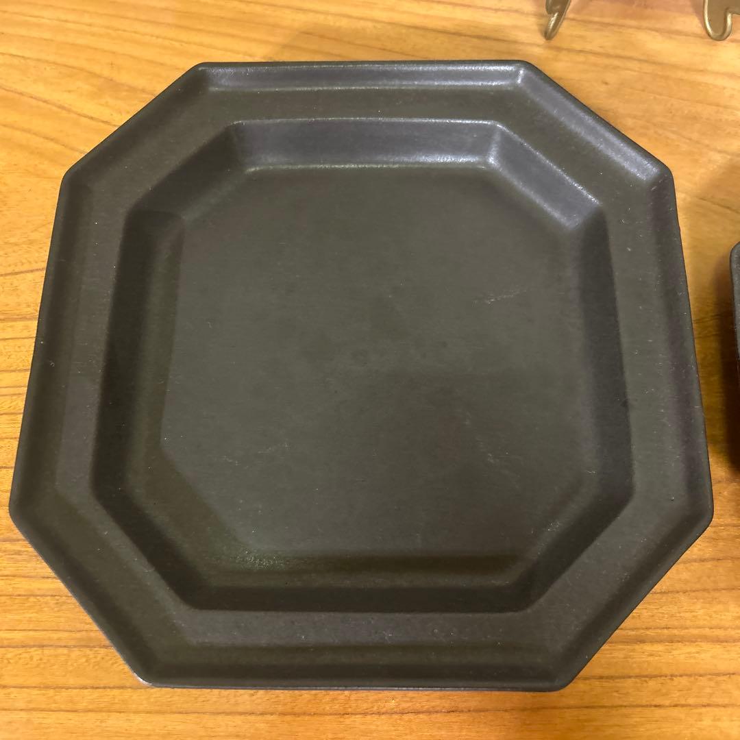 【美品】山本拓也　八角皿　黒　L M 流線輪花皿 グレー　3点セット
