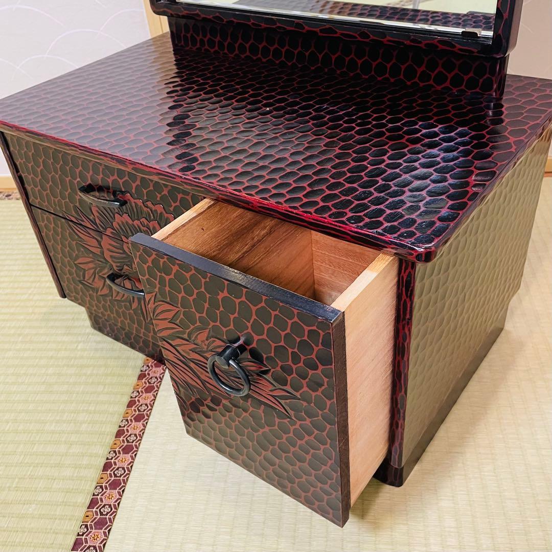 鎌倉彫 鏡台 一面鏡 アンティーク風 和家具 高級 ドレッサー 送料無料