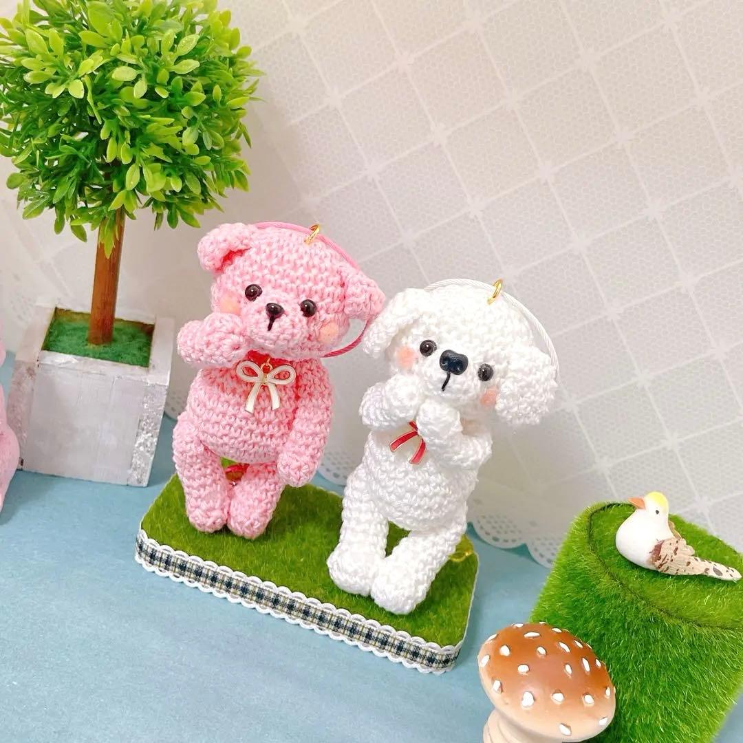 あみぐるみ　ぐふふっと仲良しコロピンクまるちゃんとコロ白ぷーちゃんのキーホルダー
