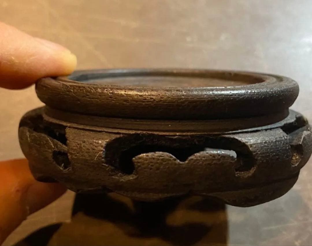 ヴィンテージ　古和田玉 ・福(５福)・唐木鑑賞台付　2点セット・ハンドメイド