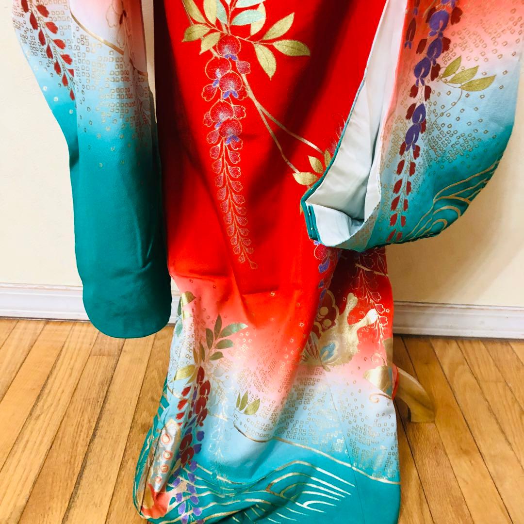 七五三豪華正絹7歳フルセット‼️人気赤地暈し⭐︎手毬花藤垂れ箔⭐︎金彩煌びやか逸品