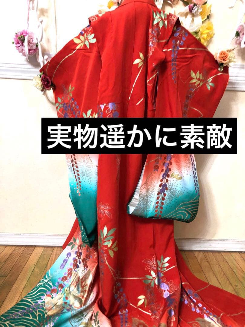 七五三豪華正絹7歳フルセット‼️人気赤地暈し⭐︎手毬花藤垂れ箔⭐︎金彩煌びやか逸品