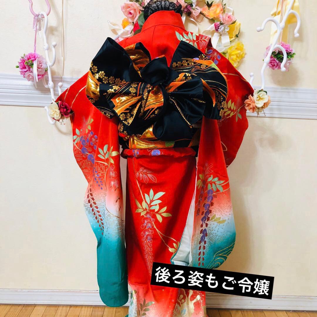 七五三豪華正絹7歳フルセット‼️人気赤地暈し⭐︎手毬花藤垂れ箔⭐︎金彩煌びやか逸品