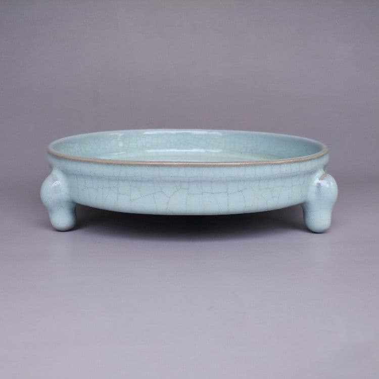 汝窯青白釉三本足筆洗  書道具 文房具 工芸品  美術品 置物