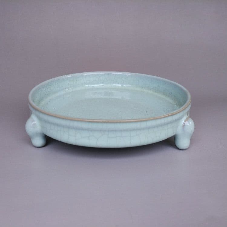 汝窯青白釉三本足筆洗  書道具 文房具 工芸品  美術品 置物