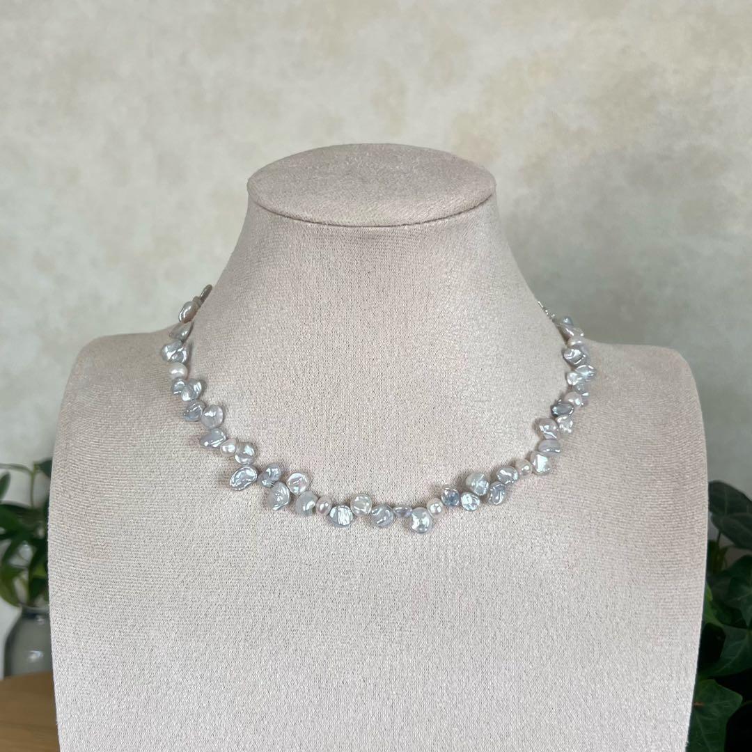 花びらケシパールネックレス　パールネックレス　一連　淡水パール　メタリックカラー