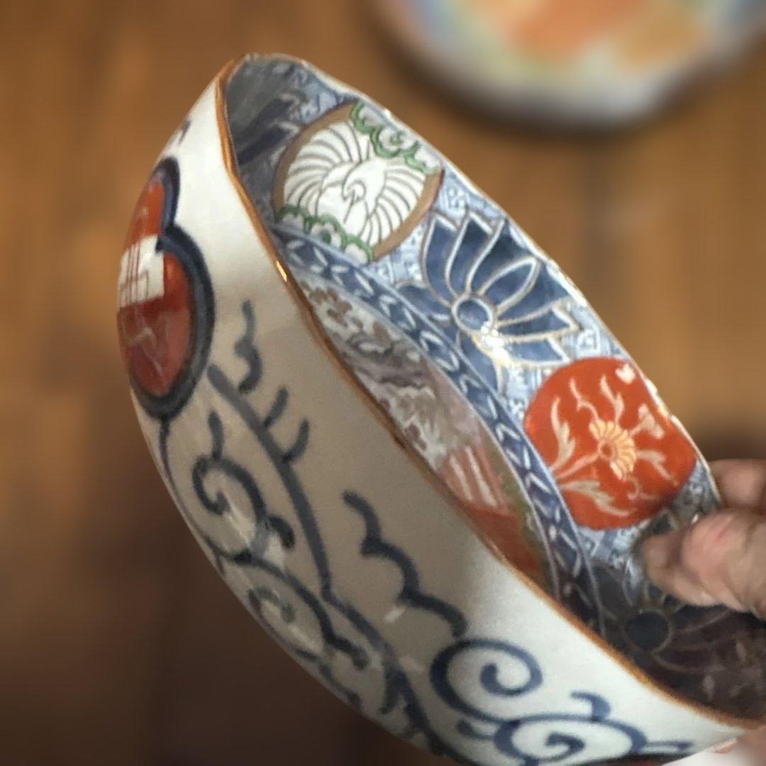 力作古伊万里色絵なます鉢（皿）五個セット中鉢　中も外も素敵な絵付け　収納木箱付き