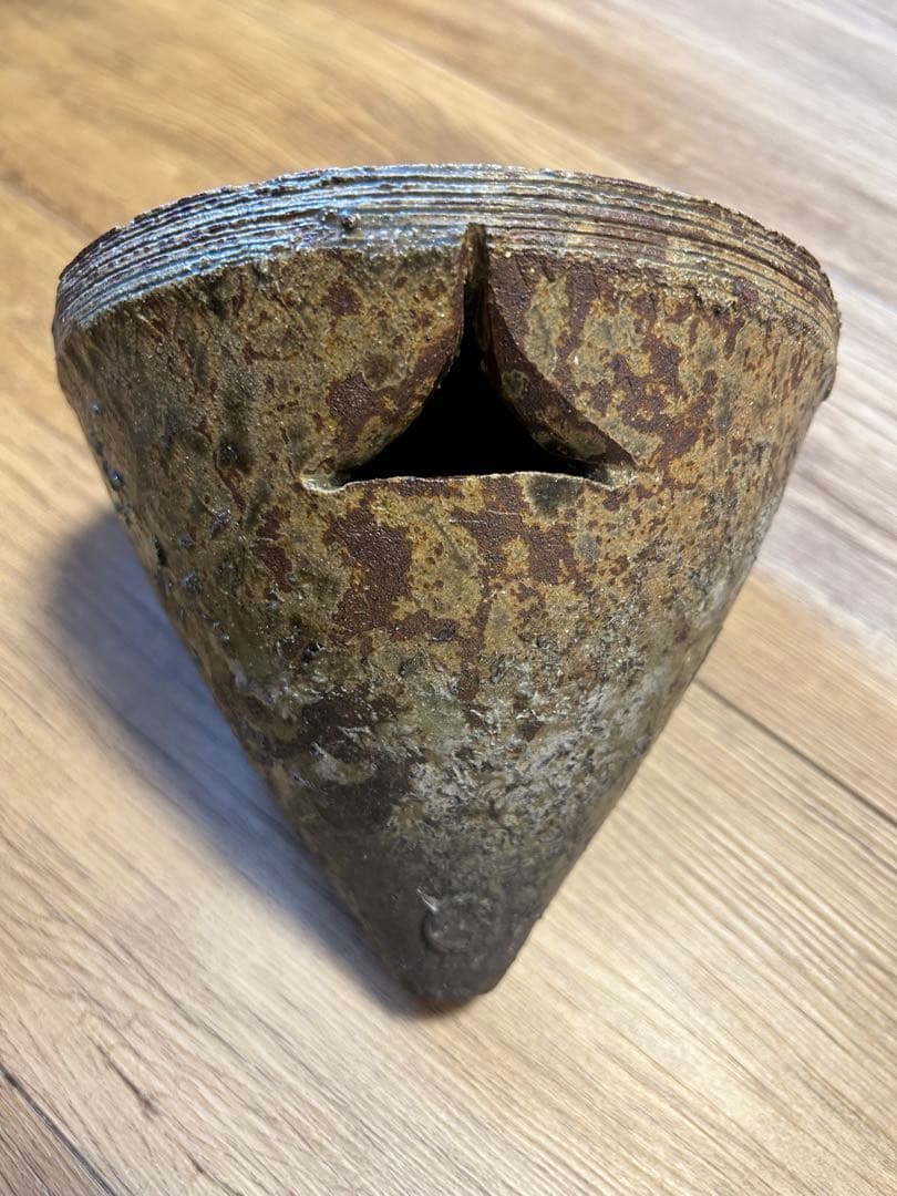 萬古焼 露光窯 冬柴文廣 燻甍 花入 花瓶 焼締 華道具 置物