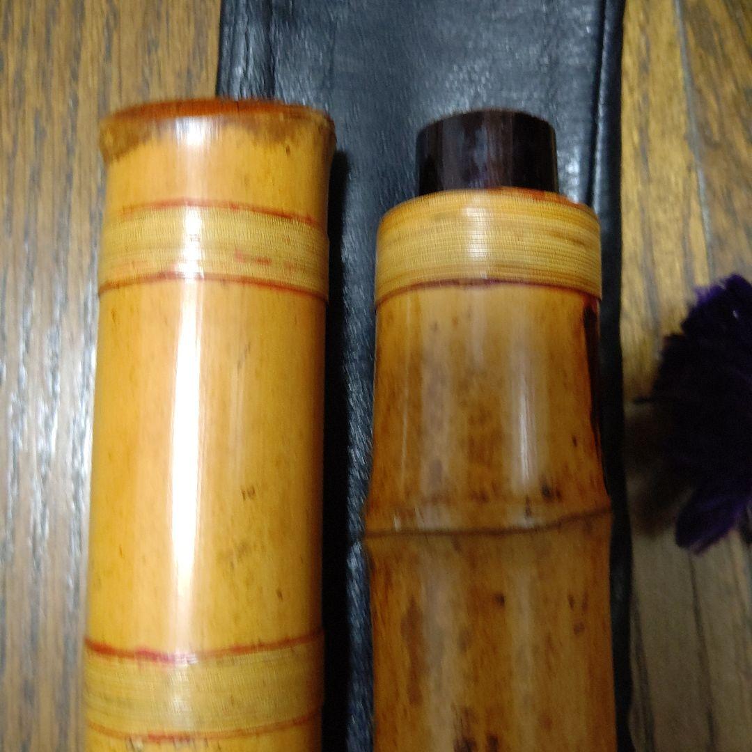 友正岳童銘一尺八寸管三印　皮袋付き検　尺八　伝統楽器　琴古流　和楽器