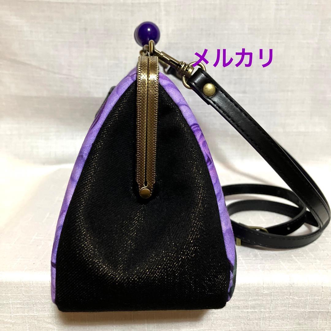 薔薇柄　がま口バッグ　ハンドメイド　ショルダーバッグ　パープル