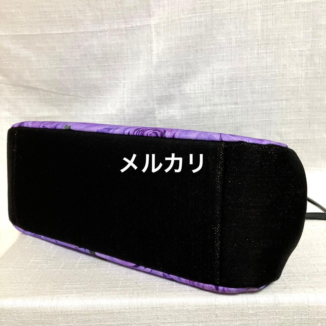 薔薇柄　がま口バッグ　ハンドメイド　ショルダーバッグ　パープル