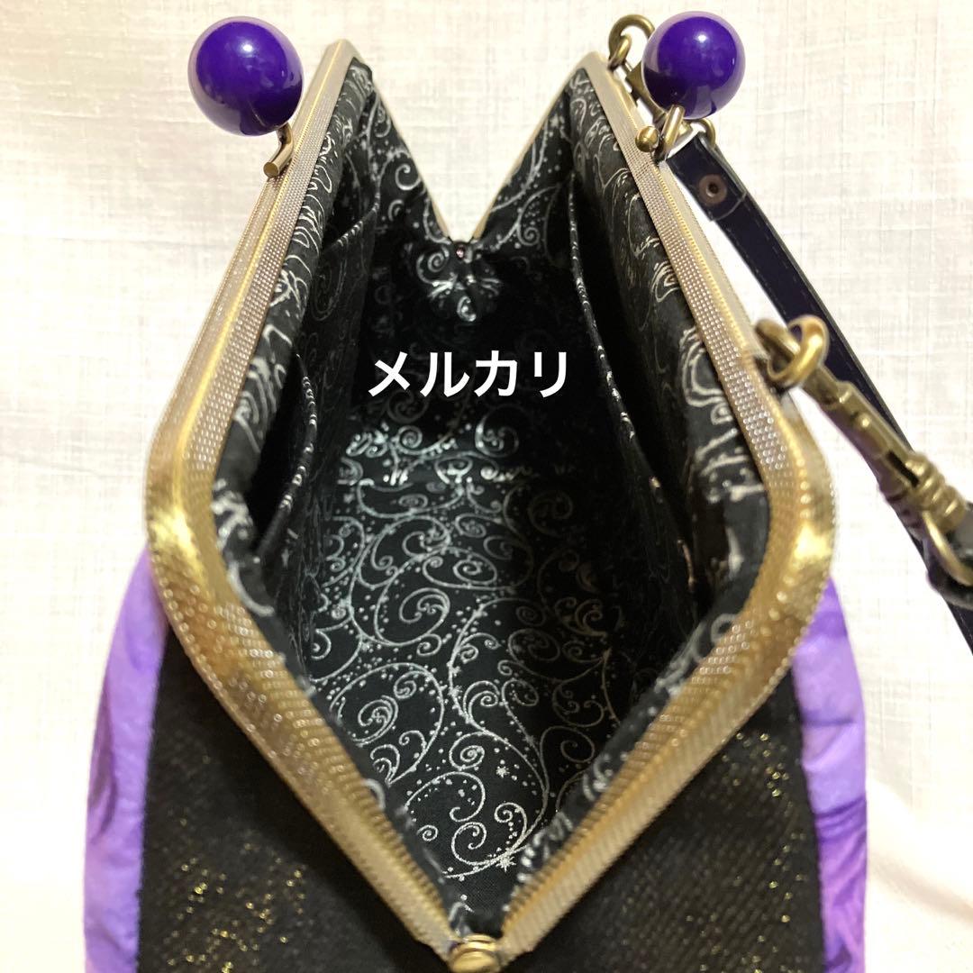 薔薇柄　がま口バッグ　ハンドメイド　ショルダーバッグ　パープル