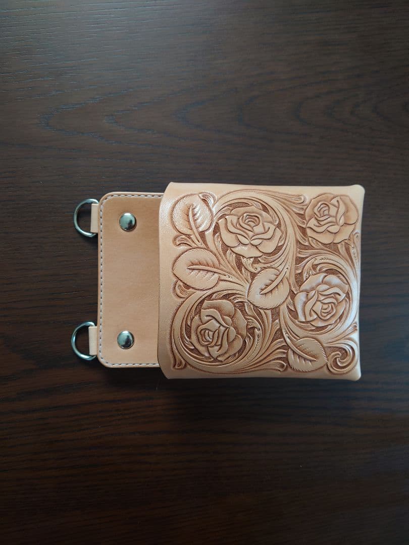 シザーケース　4丁　本革　薔薇のカービング