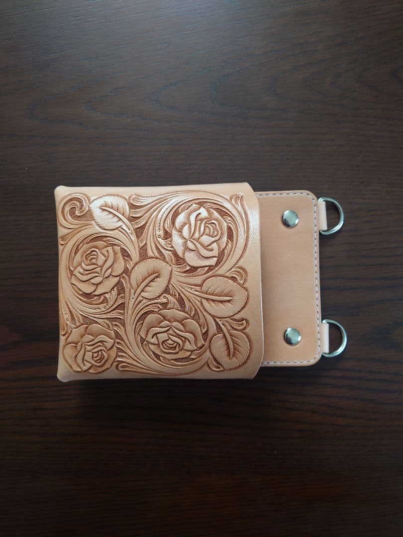 シザーケース　4丁　本革　薔薇のカービング