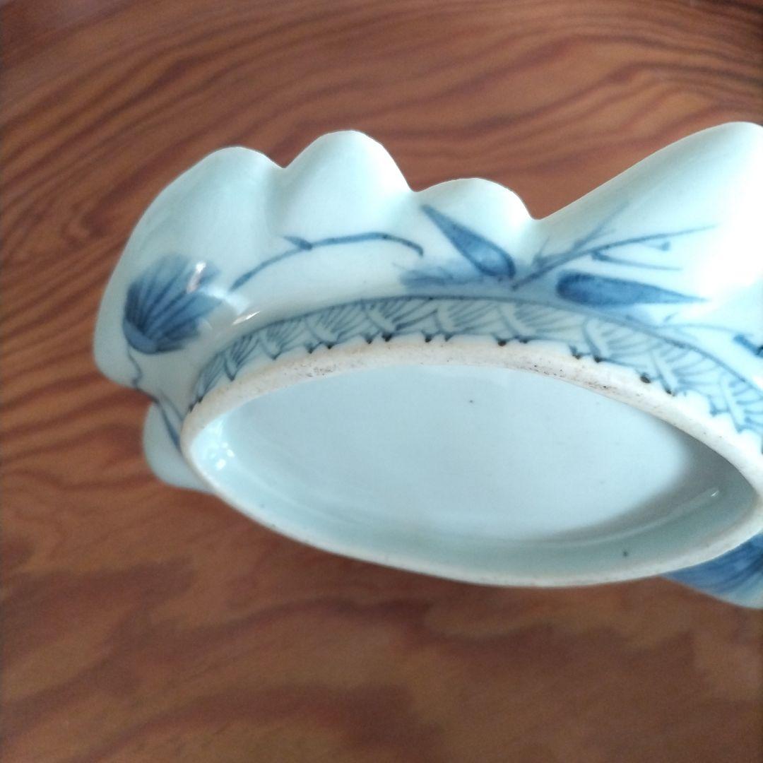 ★ 珍品 江戸期 孔雀 変形皿 染付 古伊万里 アンティーク