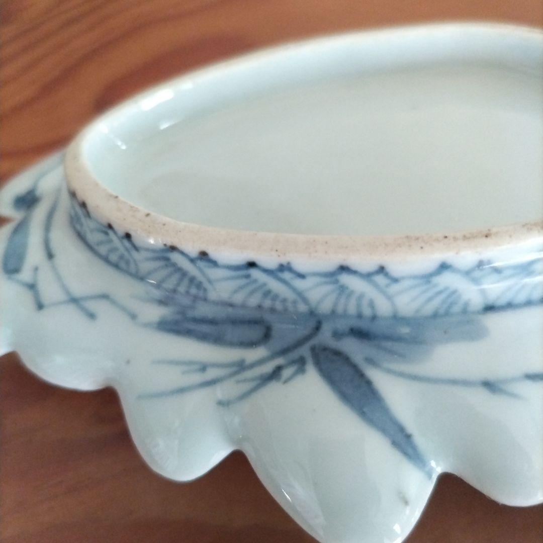 ★ 珍品 江戸期 孔雀 変形皿 染付 古伊万里 アンティーク